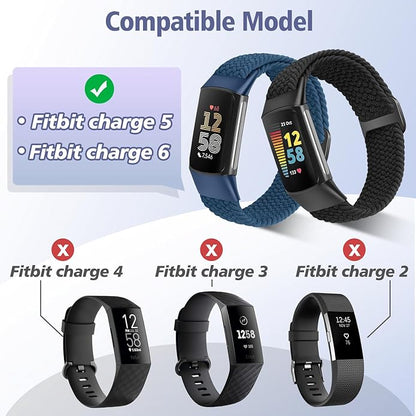 Elastic Braided Bands Compatible with Fitbit Charge 5/Fitbit Charge 6 for Women Men, Breathable Adjustable Stretchy Nylon Loop Sport Replacement Wristbands for Fitbit Charge 6 Charge 5 Straps