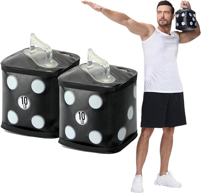 Travel Dumbbells, Water Filled Dumbbells Set, Fitness Exercise Dice 15/20 lbs, Portable Fitness Equipment, Fun for Strength Training, Core Training