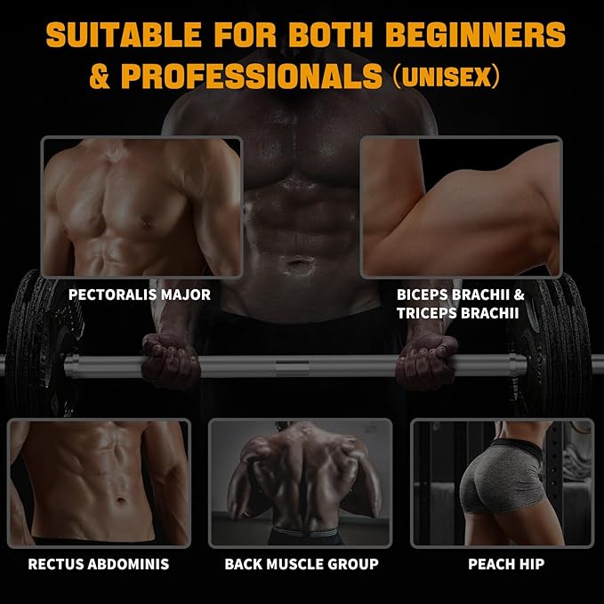 DASKING 4ft/4.9ft Barbell, 1-Inch Standard Detachable Bar, Portable Strength Training Bar for Weightlifting, Squat, Bench Press, Home Gym, 450LBS, Includes Silent Collars