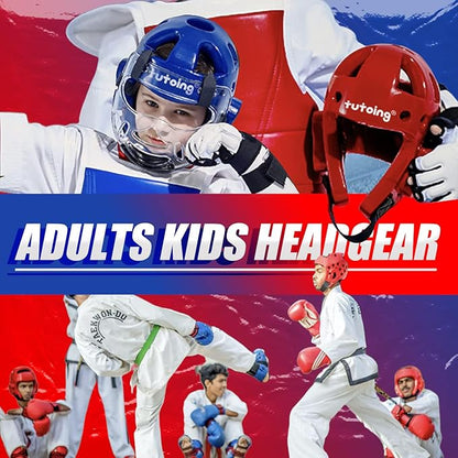 Kids Adults Karate Headgear with Face Shield, MMA Martial Arts Headgear Boxing Soft Helmet Taekwondo Sparring Head Gear