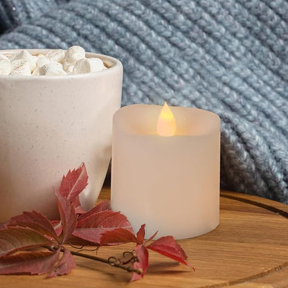 3x3 Flickering Flameless Candles Set of 1,3 inch Real Wax LED 600 Hours Battery Candles with Timer Remote,Control for Day Wedding Party Holiday Indoor,White