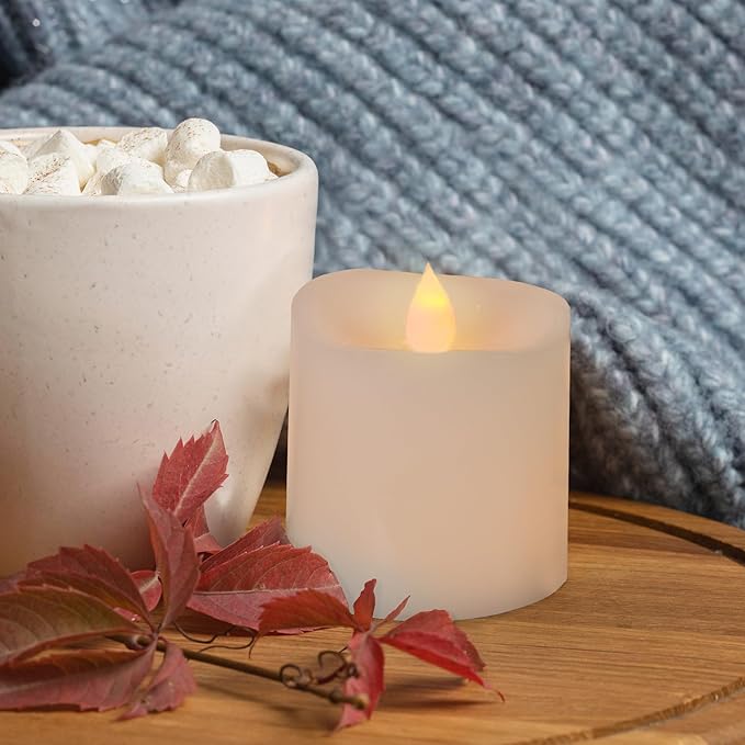 3x3 Flickering Flameless Candles Set of 1,3 inch Real Wax LED 600 Hours Battery Candles with Timer Remote,Control for Wedding Party Indoor,Ivory