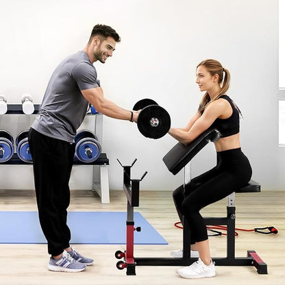 VEVOR Preacher Curl Bench, Strength Training Biceps Machine, Max load 440 LBS Home Gym Equipment, Seated Arm Isolated Barbell Dumbbell Bicep Station, Adjustable Weight Benches for Home Gym