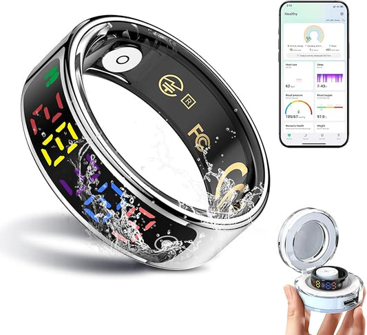 Smart Ring for Women Men, Health Ring with Colorful Display, Fitness Tracker with Heart Rate, Blood