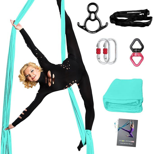 PRIOR FITNESS Aerial Silks Set, Professional Thicker Low Stretch Fabric 9/15/20 Yards Aerial Silk Swing Set with Hardware Guide, Yoga Starter Kit For Home, Aerial Yoga Hammock, Silks for Gymnastics, Antigravity Yoga, Inversion Exercise-All Levels