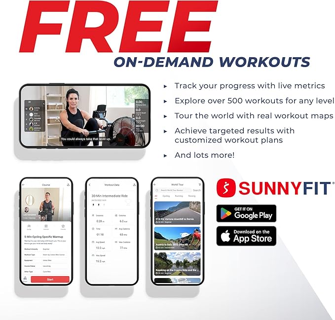 Sunny Health & Fitness Premium Water Rower w/Intensive Dynamic Real-Time Resistance, 300 LB Capacity Flip-able Rowing Machine for Home Training, Optional Free SunnyFit App Connection