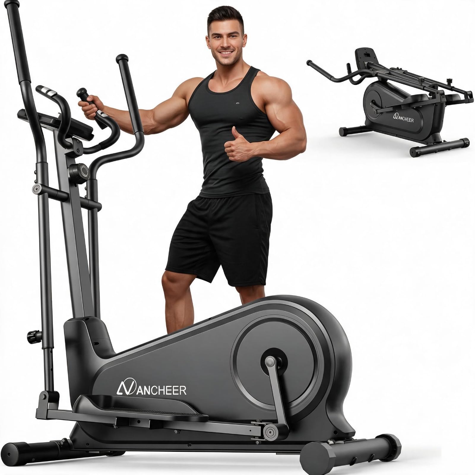 ANCHEER Elliptical Exercise Machine for Home, Foldable Magnetic Elliptical Trainer with 16" Stride