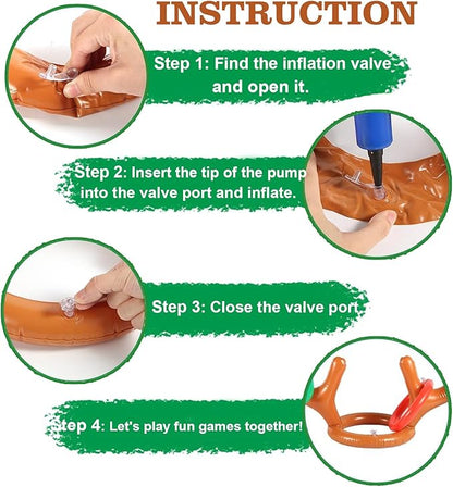 4 Pack Inflatable Reindeer Antler Ring Toss Game (4 Antlers 16 Rings) Reindeer Antler Hat Ring Toss for Xmas Party 2023 Great Christmas Games for Families