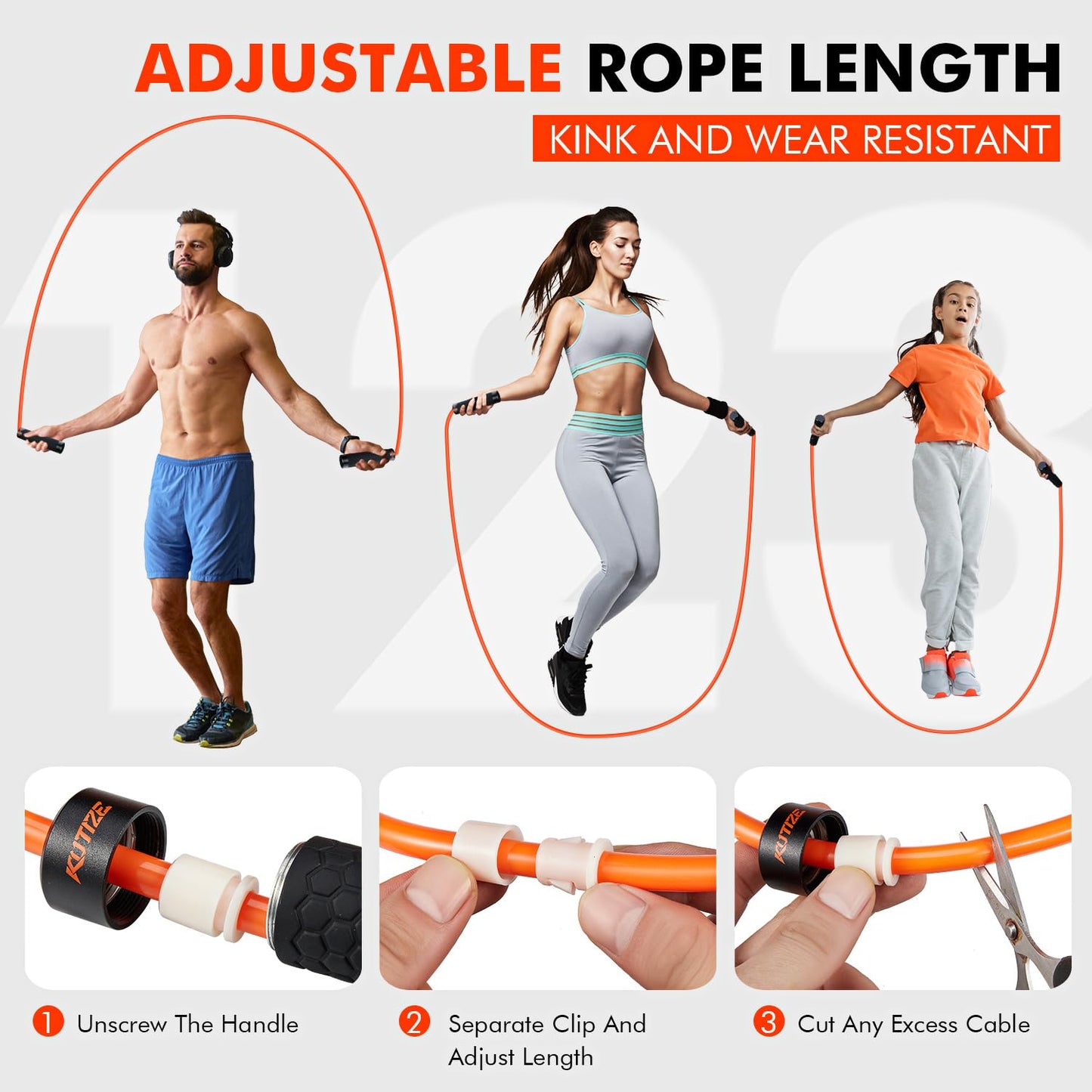 KUTIZE Jump Rope, Weighted Jump Rope for Men Women, Adjustable 1lb Heavy Skipping Ropes, Suitable