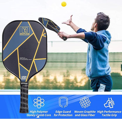 YC DGYCASI Pickleball Paddles Set of 4, USAPA Approved Pickleball Set, 4 Carbon Fiber Pickleball Rackets, 3 Outdoor Balls, 3 Indoor Balls, 4 Replacement Grip, 1 Bag for Women and Men