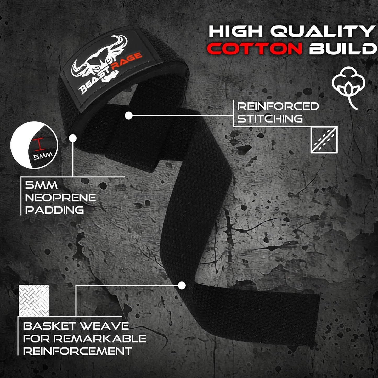 BEAST RAGE Lifting Wrist Straps for Weightlifting, Straps Gym Grip Power Workouts Lifting Straps