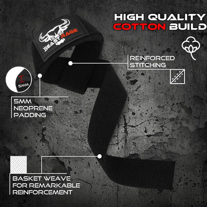 BEAST RAGE Lifting Wrist Straps for Weightlifting, Straps Gym Grip Power Workouts Lifting Straps