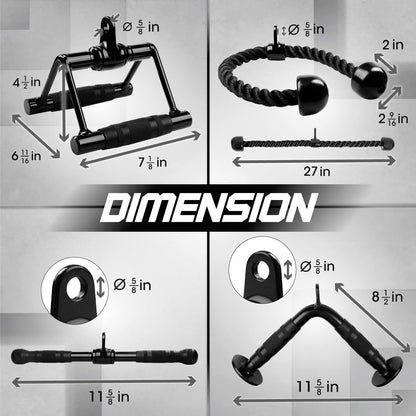 Yes4All Combo Double D Handle, Tricep Rope, Straight Bar & V Bar, Multi Cable Machine Accessories