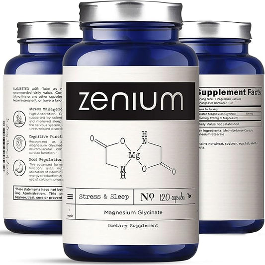 Zenium - Magnesium Glycinate 600 mg per Serving, 120 Capsules | Relieve Stress, Tension, Worry