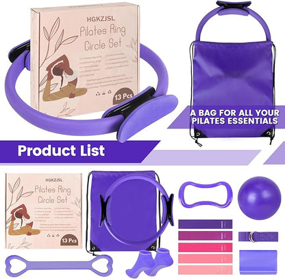 Home Pilates Essentials Kit for Women,Pilates Equipment Set with 9 Inch Yoga Ball,Figure 8 Resistance Band,Pilates Bands & Accessories,Pilates Ring and Ball Set for Beginners Home Workouts