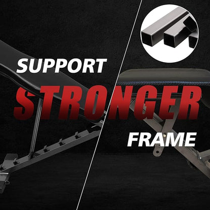 Weight Bench Press, Adjustable Workout Benches for Dumbbell Exercise, 600LBS Foldable Strength Training Benches for Full Body Workout, Multi-Purpose Incline Decline Workout Bench for Home Gym