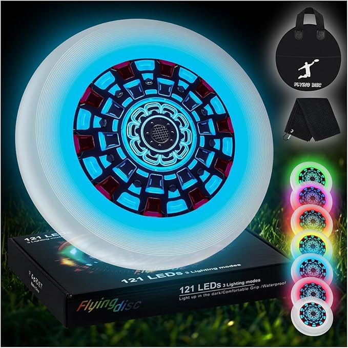 49LEDs Flying Disc with 16 Million Color RGB, 3 Modes+Rechargeable+Waterproof+175g, Cool Sports and Outdoors for Parks/Camping/Beach/Backyards,Easter & Birthday Gifts for Teens/Kids/Adults