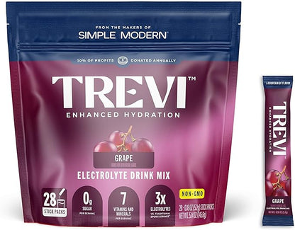 TREVI™ Sugar Free Electrolytes - Drink Mix Hydration Powder Packets - 28 Count - Grape