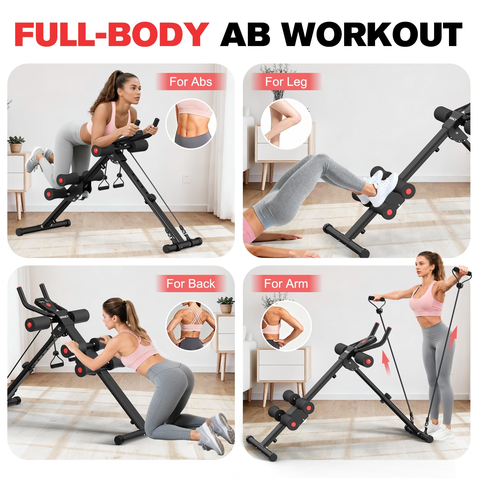 DERACY Ab Workout Machine Adjustable Ab Trainer Abdominal Trainer for Home Gym Foldable Ab Crunch