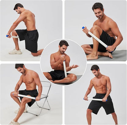 Muscle Roller, Massage Roller Stick for Athletes, Ideal for Relieving Muscle Soreness, Cramping and Tightness in Legs, Arms, Back and Calves (Blue White-24 inch)