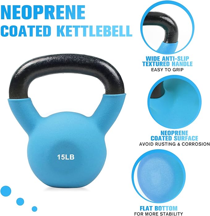 RitFit Neoprene Coated Solid Cast Iron Kettlebell 5 10 15 20 25 30 35 40 45 50 LB, Great for Full Body Workout, Cross-Training, Weight Loss & Strength Training