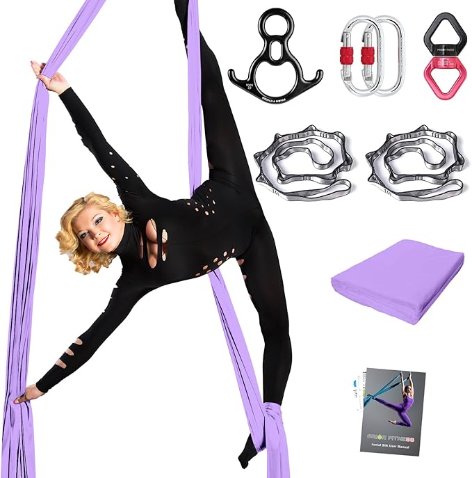 PRIOR FITNESS Aerial Silks Set, Professional Thicker Low Stretch Fabric 9/15/20 Yards Aerial Silk Swing Set with Hardware Guide, Yoga Starter Kit For Home, Aerial Yoga Hammock, Silks for Gymnastics, Antigravity Yoga, Inversion Exercise-All Levels