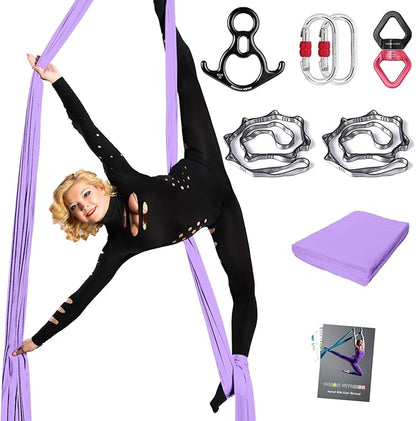 PRIOR FITNESS Aerial Silks Set, Professional Thicker Low Stretch Fabric 9/15/20 Yards Aerial Silk Swing Set with Hardware Guide, Yoga Starter Kit For Home, Aerial Yoga Hammock, Silks for Gymnastics, Antigravity Yoga, Inversion Exercise-All Levels
