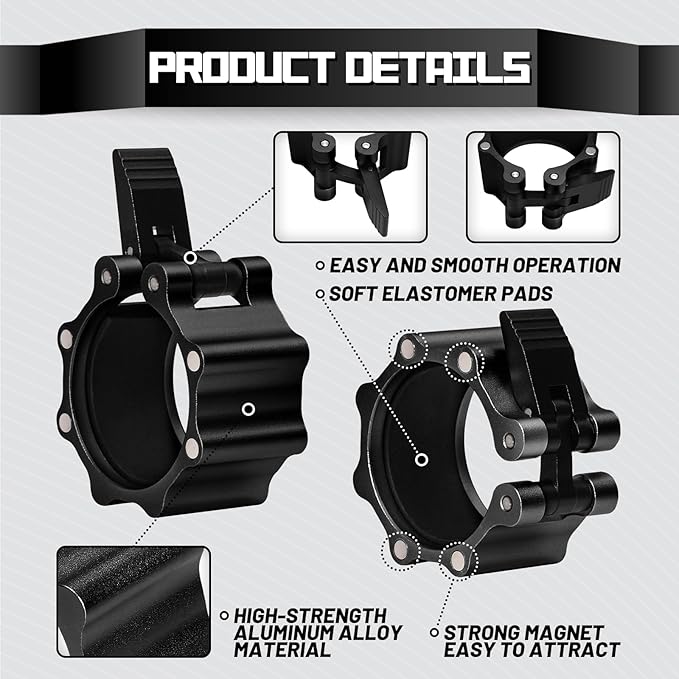 RitFit 2-Inch Magnetic Barbell Collars Locking Clamps - Heavy Duty Aluminum Alloy, Quick Release with Non-Slip TPR Pads for Olympic Weightlifting Powerlifting Training (Pair)