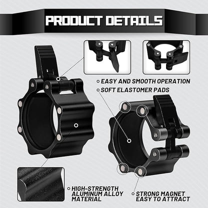 RitFit 2-Inch Magnetic Barbell Collars Locking Clamps - Heavy Duty Aluminum Alloy, Quick Release with Non-Slip TPR Pads for Olympic Weightlifting Powerlifting Training (Pair)