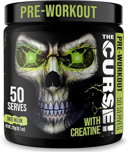 JNX SPORTS The Curse! Pre Workout Powder for Men & Women, Caffeine, Beta-Alanine, Creatine, L-Citrulline, 50 Servings, Sweet Melon Flavor ??Boost Energy, Strength & Focus