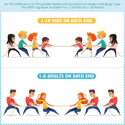 Tug of War Rope for Kids and Adults,Outdoor Field Day Family Reunion Birthday Party, Summer Outside Yard Backyard Lawn, Camping Picnic Carnival Games,Team Building (Blue, 40FT)