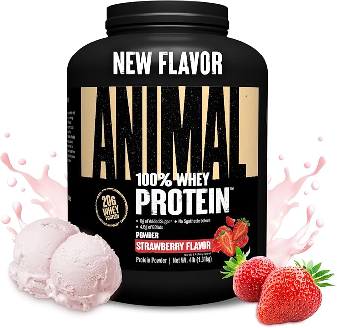 Animal 100% Whey Protein Powder ??Whey Blend for Pre or Post Workout, Recovery, Anytime Low Sugar Protein Boost Meal Replacement with BCAA Branched Chain Amino Acids ??New Flavor, Strawberry, 4 lb