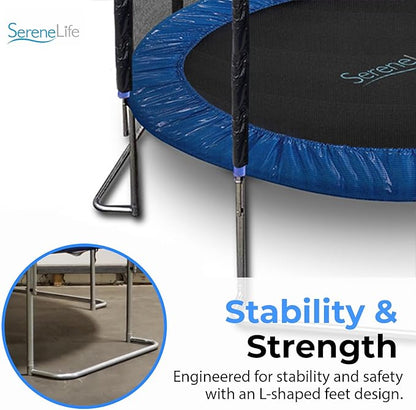 SereneLife 10FT Trampoline Outdoor – Heavy-Duty Backyard Trampoline for Kids and Adults with Wide Jumping Surface, Stable L-Shaped Legs, Safety Net, ASTM Approved, Supports 264 lbs., 120 x 100 IN