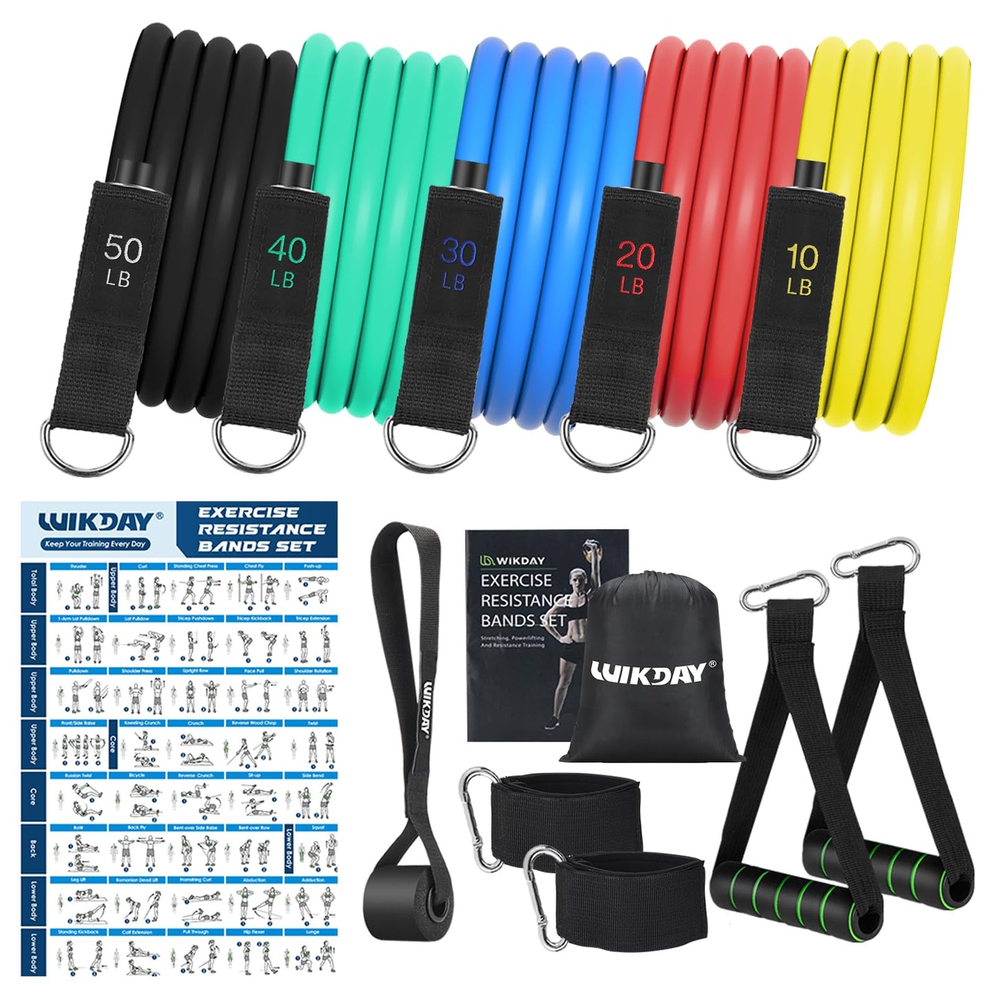 WIKDAY Exercise Resistance Bands with Handles for Working Out, Multicolor