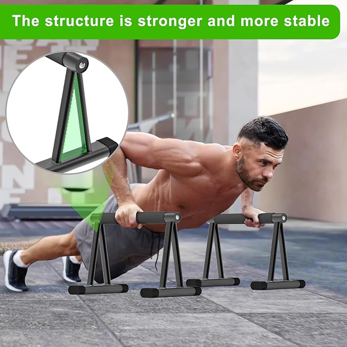 Dolibest Push Up Bar, 12'' High Parallettes Bars with 8 Rubber Feet & Comfortable Handle, Dip Bars with Stable Triangle Base for Calisthenics, Handstand, Gym & Home Exercise, Easy Assembly (600LB)