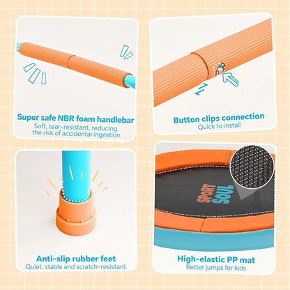 SPORTSOUL Mini Trampoline for Kids 3-6 with Super Safe Foam Handle Bar, 3ft Toddler Trampoline Indoor with No-Gap Cover for Indoor and Outdoor