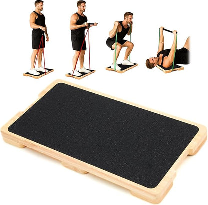 Leinuosen Resistance Band Workout Footplate Wood Fitness Board, Exercise Platform with Non-Slip Surface for Band Training Stretching, Strength, Flexibility and Balance for Total Body Home Gym