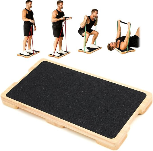 Leinuosen Resistance Band Workout Footplate Wood Fitness Board, Exercise Platform with Non-Slip Surface for Band Training Stretching, Strength, Flexibility and Balance for Total Body Home Gym