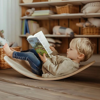 Wooden Wobble Balance Board, 33 Inch Rocker Board Natural Wood, Kids Toddler Open Ended Learning Toy, Yoga Curvy Board for Office & Classroom Adult