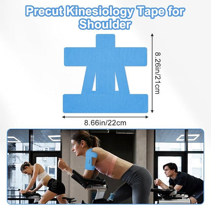 15 Pcs Precut Kinesiology Tape for Shoulder, Latex-Free Shoulder Tape for Pain Relief, Muscle Strips Kinesiology Tapes Precut, Sports Tapes Athletic Patch Support Muscle Elastic Breathable(Blue)