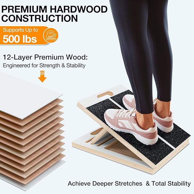 TEMI Slant Board for Calf-Stretching - Wooden Incline Wedge Stretcher for Squats, Foot & Ankle Mobility, Portable Fitness Equipment, Balance Block for Heel Stretch