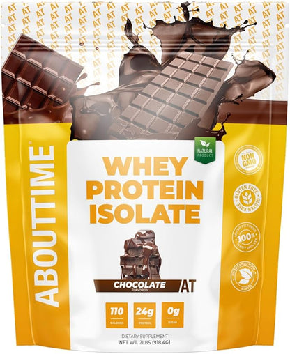 About Time Whey Protein Isolate Powder 24g Chocolate, Natural Ingredients, Non-GMO, Gluten-Free, Lactose-Free, Zero Sugar, Low Carb, 32 Servings