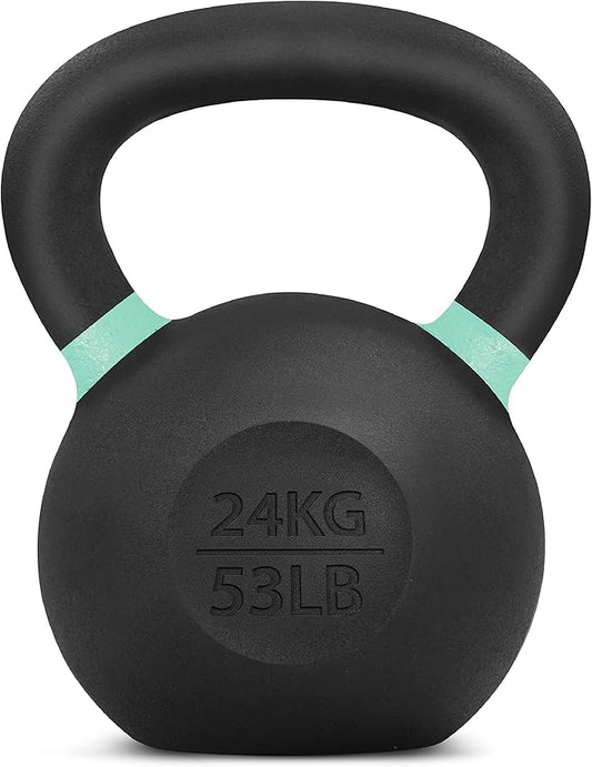 Yes4All Kettlebell, Heavy Duty Powder Coated Cast Iron Kettlebells, Non-Slip Handle & Flat Bottom for Conditioning, Strength Training & Full Body Exercises at Home Gym - Single & Pair