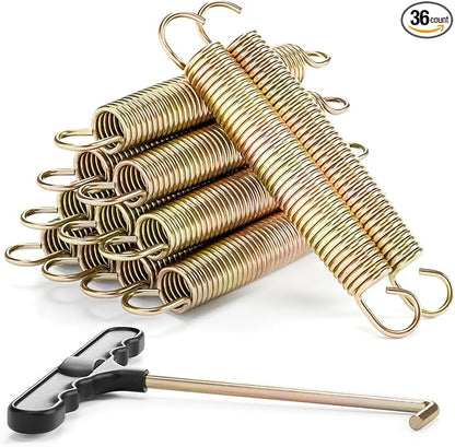 3.5"-8.5" Trampoline Springs, Heavy Duty Stainless Steel Trampoline Accessories with Swivel & Straight Hooks, Universal Trampoline Replacement Parts Includes T-Hook Tool, 12-48 Pack