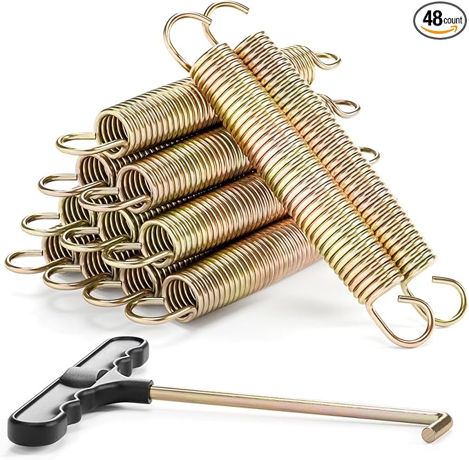 3.5"-8.5" Trampoline Springs, Heavy Duty Stainless Steel Trampoline Accessories with Swivel & Straight Hooks, Universal Trampoline Replacement Parts Includes T-Hook Tool, 12-48 Pack