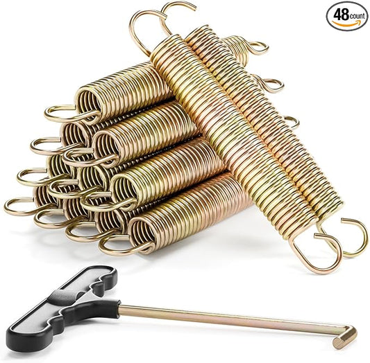 3.5"-8.5" Trampoline Springs, Heavy Duty Stainless Steel Trampoline Accessories with Swivel & Straight Hooks, Universal Trampoline Replacement Parts Includes T-Hook Tool, 12-48 Pack