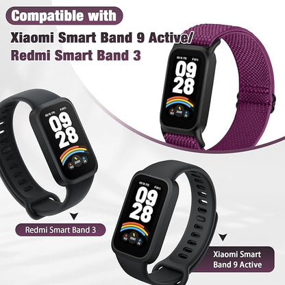 2 Pack Elastic Bands Compatible with Xiaomi Smart Band 9 Active Women Men, Soft Nylon Replacement Sport Wriststrap for Redmi Band 3