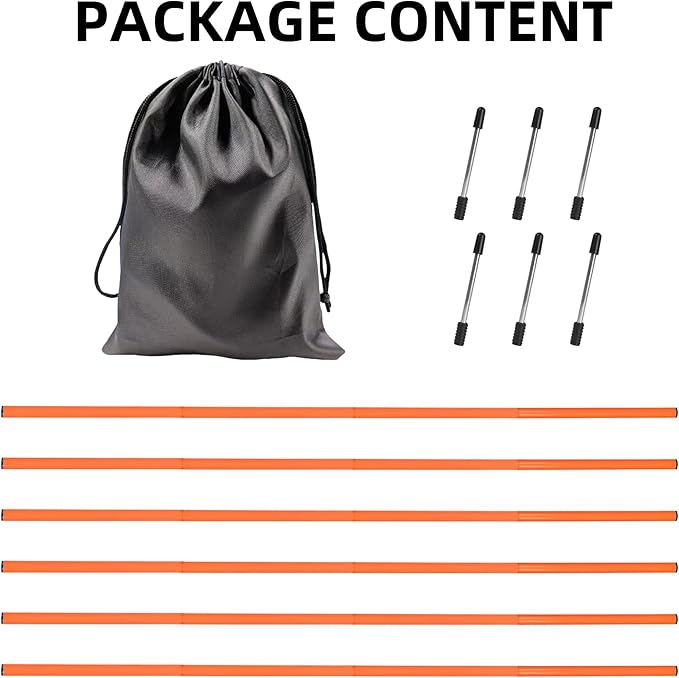 6 Pcs 5FT Adjustable Agility Training Poles for Soccer,Basketball,Football,Dog,Horse Training-Speed and Agility Training Equipment Sports Training Sticks with Stainless Steel Ground Nails