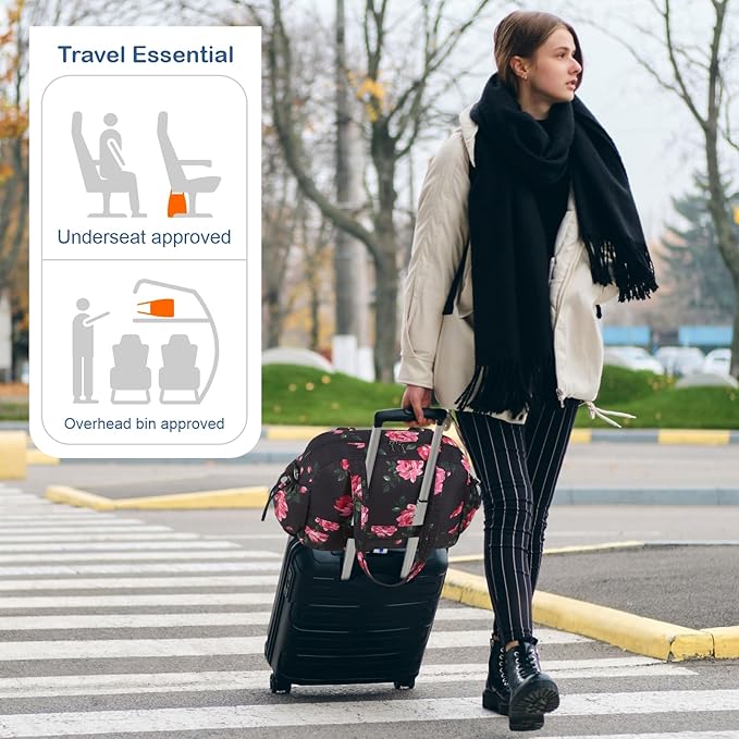 TOPDesign Travel Duffel Bag for Women, Puffer Gym Bag Sports Tote with Wet Pocket, Carry On Weekender with Luggage Sleeve (Peony)