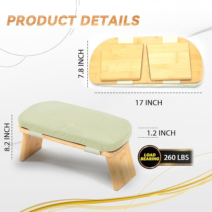 Meditation Bench, Bamboo Meditation Stool, Folding Kneeling Meditation Bench, Seiza Prayer Bench, Prayer Bench with Meditation Cushion, Kneeling Stool (Beige)